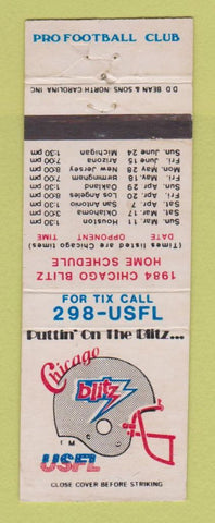Matchbook Cover - Chicago Blitz USFL Football 1984 Schedule WEAR