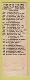 Matchbook Cover University Southern California Trojans 1959 Basketball Schedule