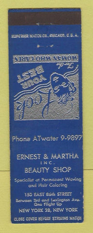 Matchbook Cover - Ernest & Martha Beauty Salon New York City