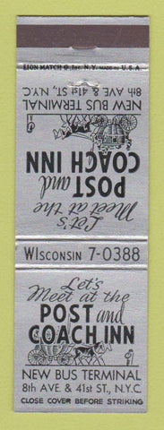 Matchbook Cover - Post and Coach Inn New York City