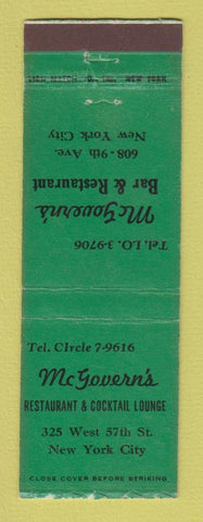 Matchbook Cover - McGovern's Restaurant New York City