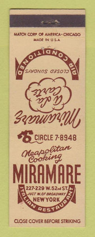 Matchbook Cover - Miramar Restaurant Italian  New York City