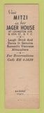 Matchbook Cover - Jager House restaurant New York City