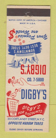 Matchbook Cover - Digby's Discount Store New York City