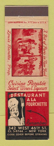 Matchbook Cover - Restaurant A La Fourchette New York City