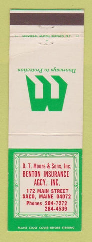 Matchbook Cover - DT Moore Sons Benton Insurance Saco ME