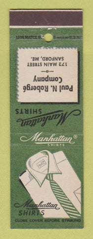 Matchbook Cover - Manhattan Shirts Men's Clothes Paul Roberge Sanford ME