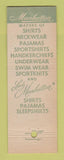 Matchbook Cover - Manhattan Shirts Men's Clothes Paul Roberge Sanford ME