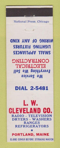 Matchbook Cover - LW Cleveland Appliances Radio TV Portland ME