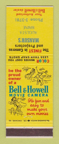Matchbook Cover - Bell & Howell Movie Camera Mansur's Augusta ME