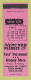 Matchbook Cover - Foss' Restaurant Milo ME Grocery