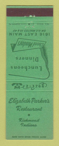 Matchbook Cover - Elizabeth Parker's Restaurant Richmoond IN