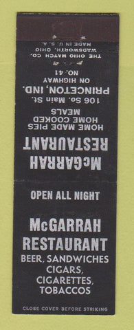 Matchbook Cover - McGarrah Restaurant Princeton IN
