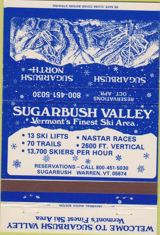Matchbook Cover - Sugarbush Valley Ski Area Warren VT 40 Strike
