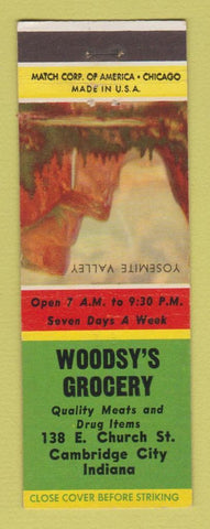 Matchbook Cover - Woodsy's grocery Cambridge City IN