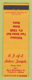 Matchbook Cover - AF of L Labor Temple Frankfort IN