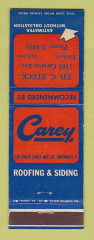 Matchbook Cover - Carey Roofing Siding Elkhart IN Ed Steck