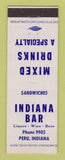 Matchbook Cover - Indiana Bar Peru IN