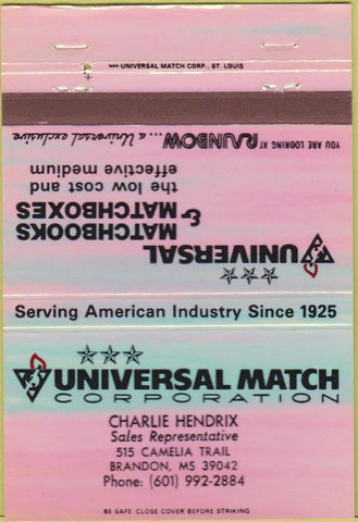 Matchbook Cover - Universal Rainbow Match Brandon MS 40 Strike