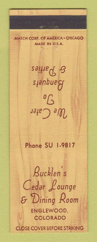 Matchbook Cover - Bucklen's Cedar Lounge Restaurant Englewood Colorado
