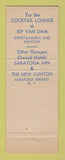 Matchbook Cover - Hotel Rip Van Dam Saratoga Springs NY