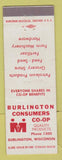 Matchbook Cover - Burlington Consumers COOP Burlington WI oil gas feed seed