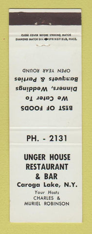 Matchbook Cover - Unger House Restaurant Caroga Lake NY