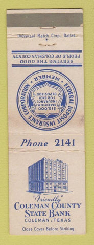 Matchbook Cover - Coleman State Bank Coleman TX WEAR