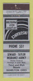 Matchbook Cover - Seward Taylor Insurance Hamilton OH ADVANCE