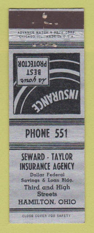 Matchbook Cover - Seward Taylor Insurance Hamilton OH ADVANCE
