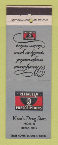Matchbook Cover - Keen's Drug Store Bryan OH
