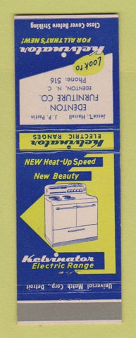 Matchbook Cover - Kelvinator Stove Oven Edenton NC Furniture
