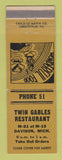Matchbook Cover - Twin Gables Restaurant Davison MI
