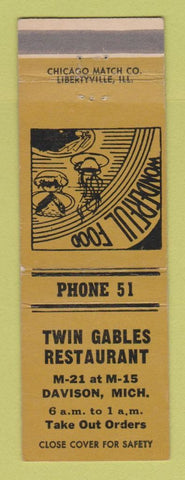 Matchbook Cover - Twin Gables Restaurant Davison MI