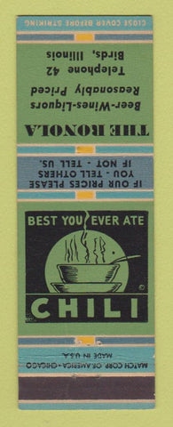Matchbook Cover - The Ronola Birds IL Chili