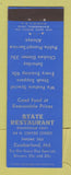 Matchbook Cover - State Restaurant Cumberland MD