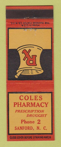 Matchbook Cover - Coles Pharmacy Drug Store Sanford NC