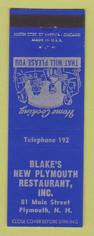 Matchbook Cover - Blake's New Plymouth Restaurant Plymouth NH