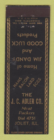 Matchbook Cover - JC Adler Meat Packers Joliet IL