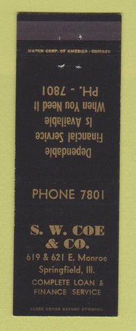 Matchbook Cover - SW Coe Financial Service Loans Springfield IL