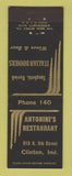 Matchbook Cover - Antonino's Restaurant Italian Clinton IN