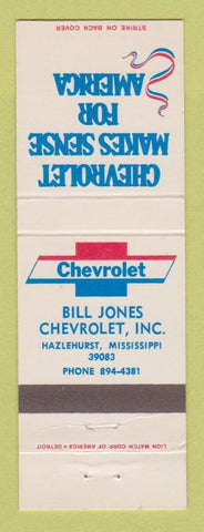 Matchbook Cover - Chevrolet Bill Jones Hazlehurst MS
