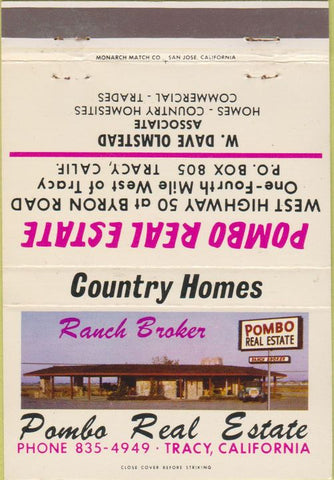 Matchbook Cover - Pombo Real Estate Tracy CA 40 Strike