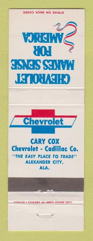 Matchbook Cover - Chevrolet Cary Cox Cadillac Alexander City AL