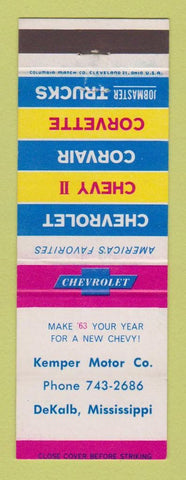 Matchbook Cover - 1963 Chevrolet Kemper DeKalb MS