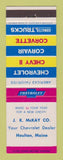 Matchbook Cover - 1963 Chevrolet JK McKay Houlton ME
