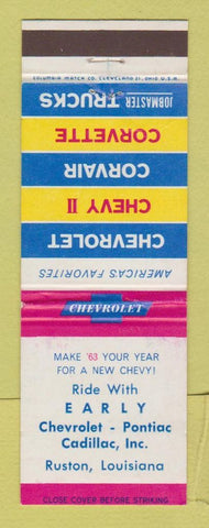 Matchbook Cover - 1963 Chevrolet Early Pontiac Cadillac Ruston LA