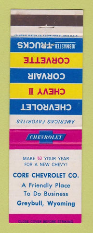 Matchbook Cover - 1963 Chevrolet Core Greybull WY