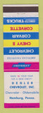 Matchbook Cover - 1963 Chevrolet Degler Oldsmobile Hamburg PA