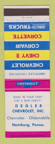 Matchbook Cover - 1963 Chevrolet Degler Oldsmobile Hamburg PA